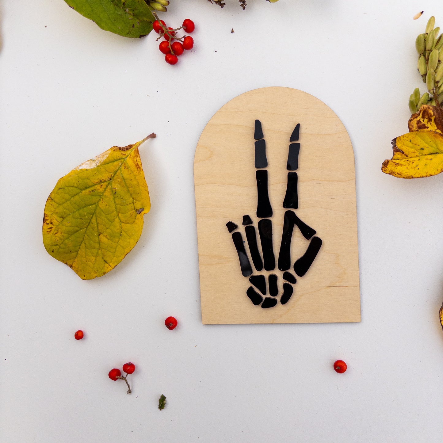 Skeleton Peace Hang l Wood Sign