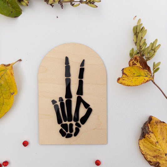Skeleton Peace Hang l Wood Sign
